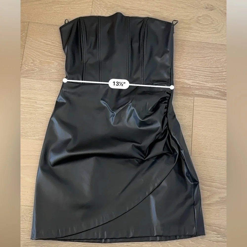 Zara Faux Leather Strapless Ruched Dress - Picture 6 of 6
